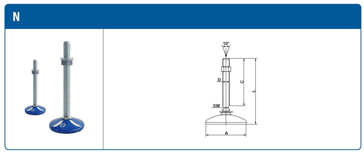 dibujo técnico Pies niveladores ROSTA N